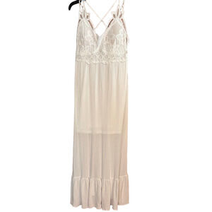 Mi Ami White Lace Maxi Dress Large Boho Crisscross Back, Ruffle Hem, Francesca’s